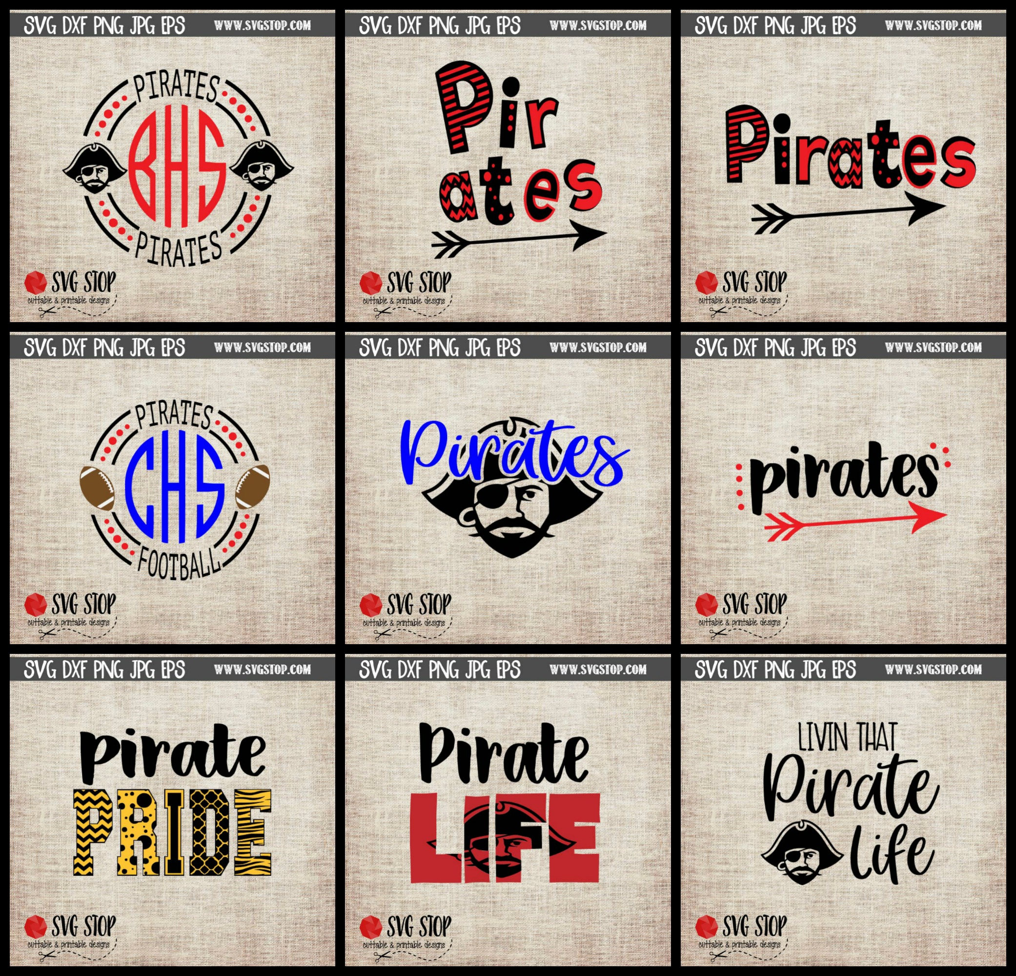 Piraten-Maskottchen-Mini Bundle - SVG, DXF, PNG, Jpg Eps - ClipArt geschnitten Datei - Silhouette Cricut Sublimationsdruck - sofortiger digitaler Download
