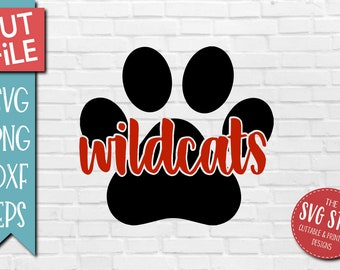 Wildcat Mascot Paw Print - SVG, DXF, PNG, Eps - Clip Art Cut File - Silhouette, Cricut, Sublimation Printing - Instant Digital Download
