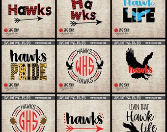 Hawks Mascot Mini Bundle - SVG, DXF, PNG, Jpg, Eps - Clip Art Cut File - Silhouette Cricut Sublimation Printing - Instant Digital Download