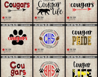 Cougar Mascot Mini Bundle - SVG, DXF, PNG, Jpg, Eps - Clipart Cut File - Silhouette Cricut Sublimation Printing - Instant Download