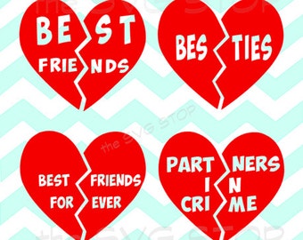Best Friends Split Heart SVG and studio files for Cricut, Silhouette, Vinyl Cutters and Screen Printing