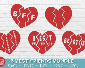 Best Friends 3 Way Split Heart SVG and studio files for Cricut, Silhouette, Vinyl Cutters and Screen Printing