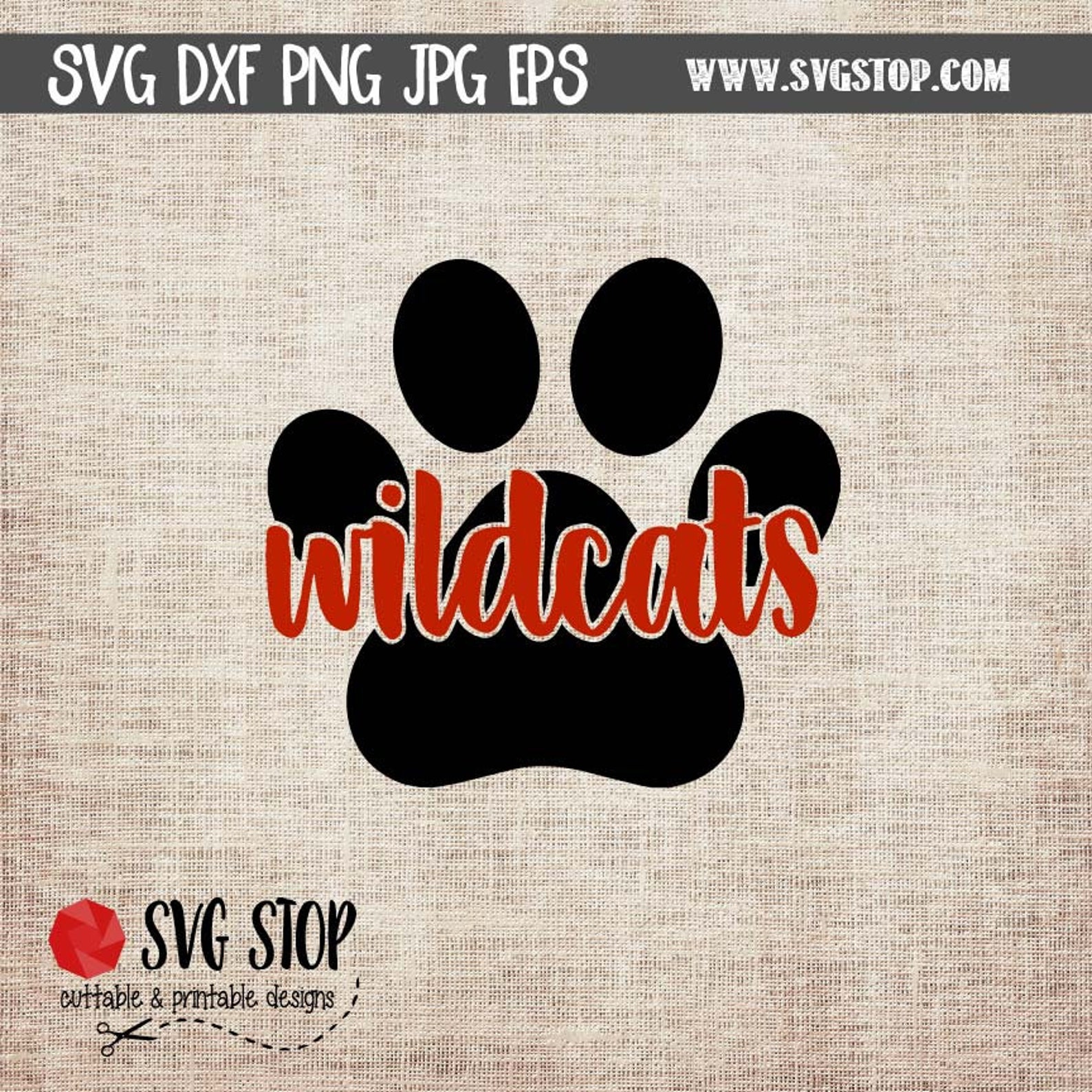 Wildcat Mascot Paw Print SVG DXF PNG Eps Clip Art Cut Etsy