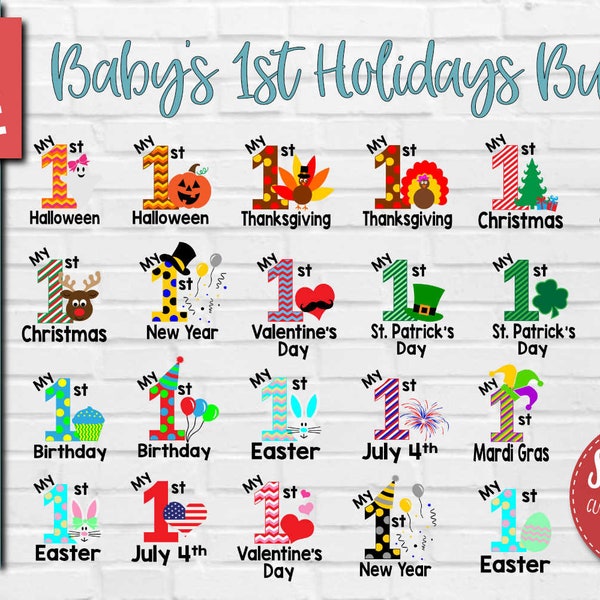 Baby's First Holidays Bundle SVG, DXF, PNG, Jpg, Eps Cuttable und druckbare Clipart Designs für Silhouette, Cricut, Sublimationsdruck