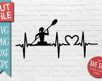 Kayak Girl | Heartline | Heartbeat | Clip Art | Cut File | SVG, DXF, JPG, Png, Eps | Silhouette | Cricut | Sublimation Printing