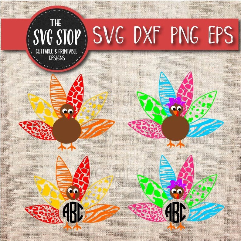 Download Monogram Animal Print Turkey SVG DXF PNG Eps Files | Etsy