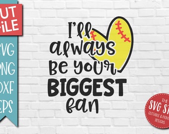 Softball Heart I'll Always Be Your Biggest Fan - Svg Dxf Png Eps - Clipart - Cut File - Cricut - Silhouette - Vinyl - Sublimation Printing