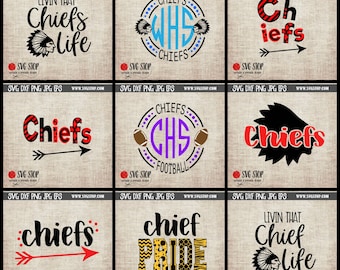 Chiefs Mascot Mini Bundle - SVG, DXF, PNG Jpg Eps - Clip Art Cut File - Silhouette Cricut Sublimation Printing - Instant Digital Download