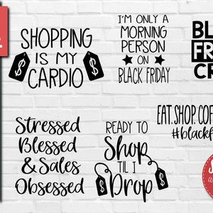 Black Friday Shopping Designs Bundle SVG, DXF, PNG, Eps Cuttable & Printable Clipart Designs for Silhouette, Cricut, Sublimation Printing