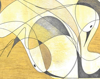 Yellow Giclee Print of Abstract Birds