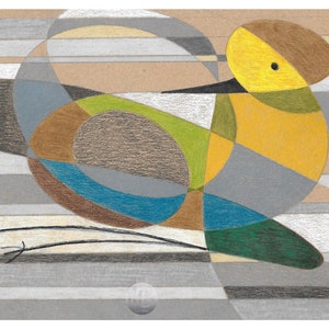 Blue bird mid century modern art print