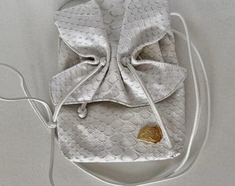 Carlos Falchi Vintage Embossed Python Leather Crossbody Bucket Bag USA