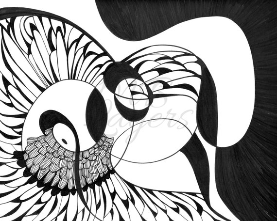 Zentangle Bird Drawing Bird Illustrations Boho Wall Decor Etsy