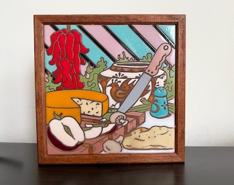 Vintage Desert Dreams Studio Ingrassia Santa Fe Ceramic Art Tile Framed Southwestern Kitchen Decor