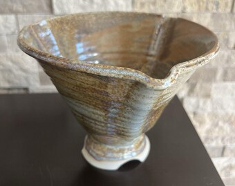 Studio Pottery Pedestal Colander, Hand Thrown Ceramic Berry Bowl Wabi Sabi