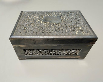 Vintage Silver Tone Repoussé Jewelry Box | Ornate Footed Hinged Trinket Box