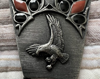 Vintage 1994 Siskiyou Bolo Tie Eagle Pewter Enamel Western Cowboy Americana BT-85