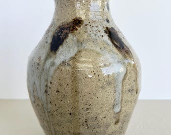 Vintage Speckled Ash Glaze Pottery Vase – Stoneware Wabi Sabi Home Decor
