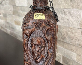 Vintage Don Quijote Leather Wrapped Decanter Artesanías Montes Spain
