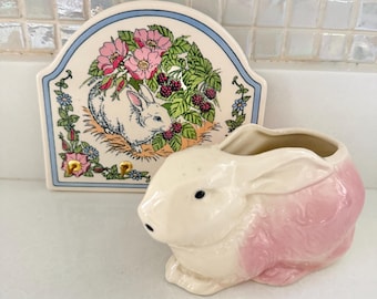 Vintage Bunny Decor Collection Santa Barbara Ceramic Key Holder Rabbit Planter Cottagecore