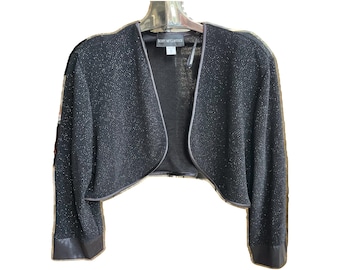 Scott McClintock Black Glitter Bolero Jacket Size 18 — NWT Deadstock, Jessica McClintock Label, Evening Formal Shrug, Satin Trim, Made in US