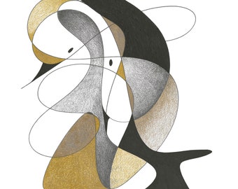 Giclée print of abstract birds, mid century modern style