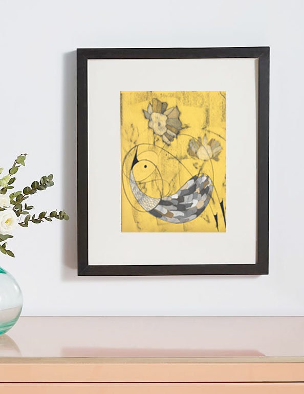 Yellow Bird Wall Art Print Original Artwork Abstract Etsy Canada