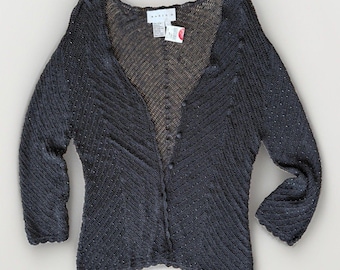 Vintage 90s BASIX II Beaded Crochet Knit Top Black Fits S/M