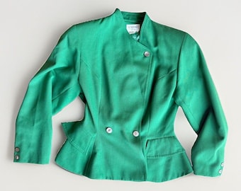 Renommée Italy Emerald Green 100% Wool Peplum Blazer Asymmetric sz 36/4 read!