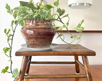Antique Wooden Footstool Plant Riser  Late 1800s Country Farmhouse Stool  Rustic Primitive Decor