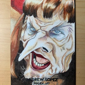 Ilustración original del retrato de la tarjeta de bocetos de la Gran Bruja de las Brujas