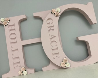 Nursery letters , Wooden Letters , Nursery decor , New Baby Gift  , Personalised Gift  , Flowers