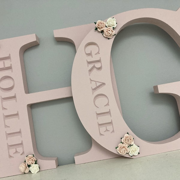 Nursery letters , Wooden Letters , Nursery decor , New Baby Gift  , Personalised Gift  , Flowers