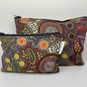 Beautiful Indigenous Dot  Aboriginal Print Organisation Pouch, Zipper Pouch,  Australian Made Cotton Coin Purse