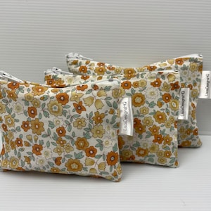Vintage Style Brown Beige Garden Flowers Lightweight Cotton Fabric Makeup Bag Credit Card Pouch Australian Made Coin Purse Sanitary Holder