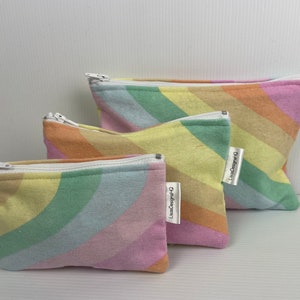 90’s Pastel Flannelette Rainbow Wave Zipper Pouch,  Australian Made Coin Purse Cotton Sanitary Holder pouch with nylon zipper 3  sizes avail