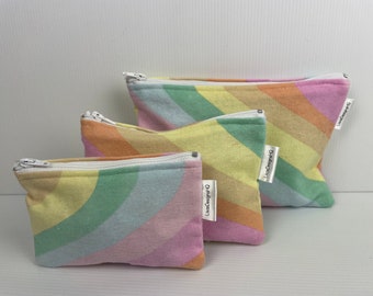 90’s Pastel Flannelette Rainbow Wave Zipper Pouch,  Australian Made Coin Purse Cotton Sanitary Holder pouch with nylon zipper 3  sizes avail