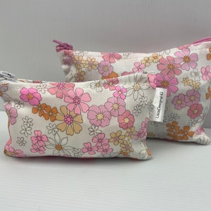 Gorgeous Vintage Style Sweet Pink & Orange Flowers Card Phone Holder Organisation Pouch, Zipper Pouch Australian Made Coin Purse Cotton