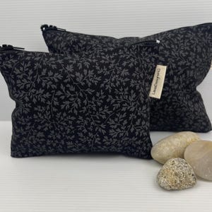 Estuche para lápices con diseño minimalista de hojas en negro y gris, bolso organizador, minibolso de maquillaje con cremallera, monedero de algodón hecho en Australia