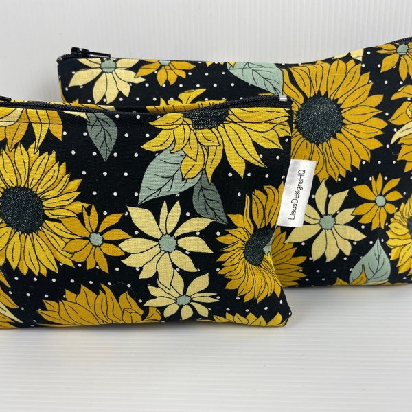 Sunflowers Fresh Print Organisation Pouch Zipper Pouch, Australian Made Coin Purse Cotton pouch with nylon zipper 2 sizes