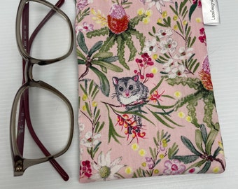 Cute Possum Flannel Flowers Banskia Australian Bush Soft Sunglasses/Glasses Case Small Pencil Case 10 x 16 cm with Zipper opening