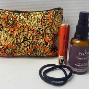 Pochette à fermeture éclair en tissu à motif orange et noir rétro des années 90, trousse de maquillage de fabrication australienne pochette porte-monnaie porte-cartes articles de toilette