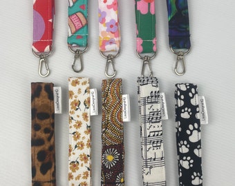 Key Fob Key Chain Fabric Wristlet with metal Lobster Claw Fun Cotton Fabrics Australian Handmade. Special orders available in other Prints.