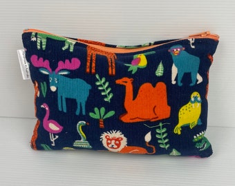 Zoo Animals Giraffe Elephant Monkey Lion Flamingo Camel Smake Moose Cordroy Pencil Case Phone  Keys Passport Gym Bag AUS Handmade 20x 13 cm