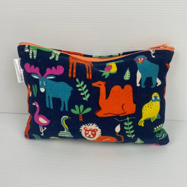 Zoo Animals Giraffe Elephant Monkey Lion Flamingo Camel Smake Moose Cordroy Pencil Case Phone  Keys Passport Gym Bag AUS Handmade 20x 13 cm