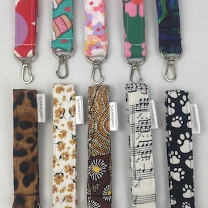 Fun Fabric Bag Charm Wristlet Key Fob: Handmade Cotton Keychain 17 x 2cm Flowers Animal Print