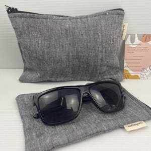Estuche blando para gafas de cambray gris y negro y minibolsa organizadora de maquillaje, estuche con cremallera, estuche para lápices, monedero de algodón fabricado en Australia