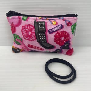 90's Pink Girl Flip Phone Scrunchie Mini Bolsa de Maquiagem com Zíper para Medicamentos Itens Sanitários Bolsa de Moedas de Fabricação Australiana Carteira Pequena, 13 x 8 cm