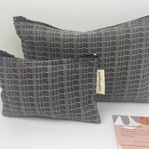 Unisex Grey and Black Cotton mini Organisation pouch Makeup Bag Australian Made  Coin Purse  Sanitary Organisers Pouch