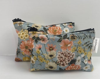 Vintage Look Flowers Roses Daisies Pansy Makeup Pouches ,Lolly Stash , Small Pencil Case ,  Zipper Pouch,  Australian Made